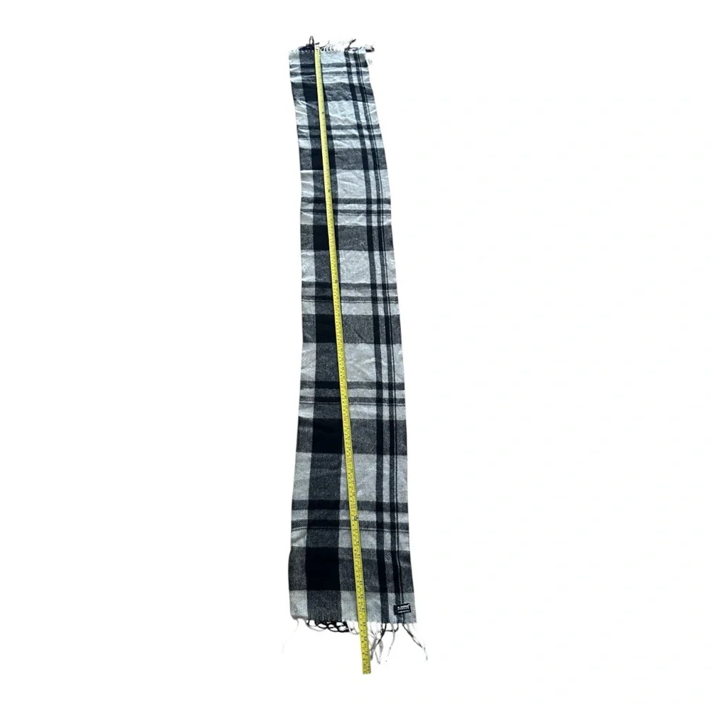 Italian Wool Plaid Scarf Gray Black Classic Minimal Winter Rectangle Made Italy